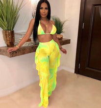 Load image into Gallery viewer, Vacation Vibes Mesh Ruffle Pants Swimsuit Set